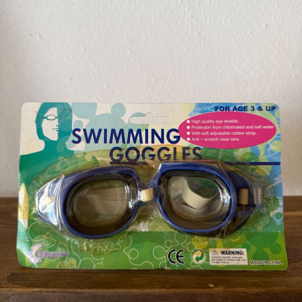 Retro Kids Swimming Goggles Blue Adjustable Strap Ages 3+‎ New Old Stock